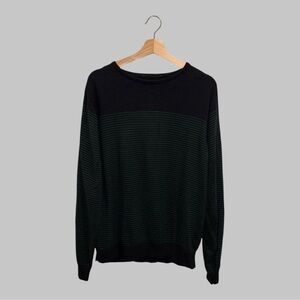 Large Navy Sweater with Green Stripes